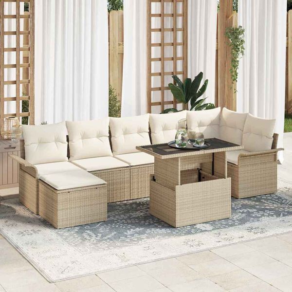 vidaXL Sofa Set mit Kissen 8 pcs Beige Poly-Rattan