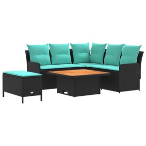 vidaXL M&ouml;belsets mit Kissen 5 pcs Schwarz und T&uuml;rkis PE-Rattan