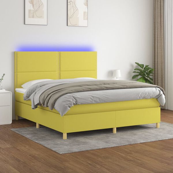 vidaXL Boxspringbett mit Matratze & LED Gr&uuml;n 180x200 cm Stoff