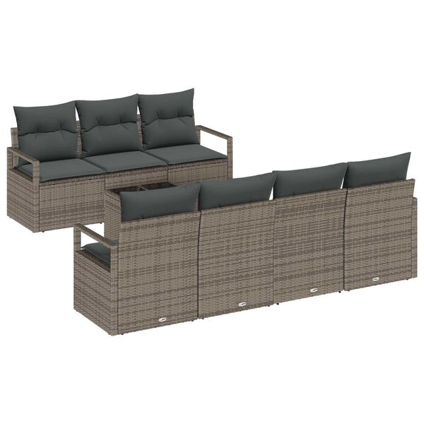 vidaXL Sofa Set mit Kissen 8 pcs Grau Poly Rattan