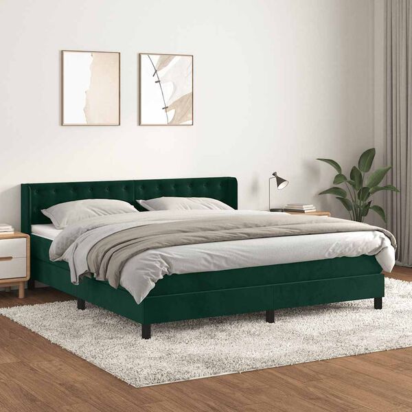 vidaXL Boxspringbett mit Matratze Dunkelgr&uuml;n 160x200 cm Samt