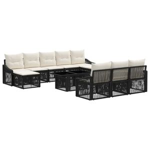 vidaXL Gartensofa-set 11 stk. Schwarz und Cremewei&szlig; Poly-Rattan