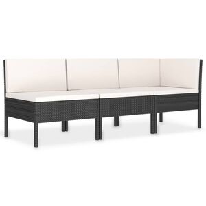 vidaXL 3-tlg. Garten-Lounge-Set mit Auflagen Poly Rattan Schwarz