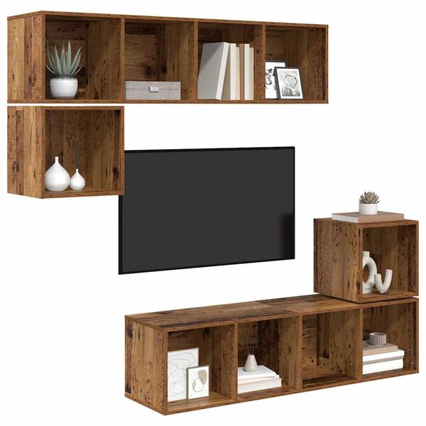 vidaXL TV-Schrankset Wandmontiert 4 pcs Altholz Holzwerkstoff