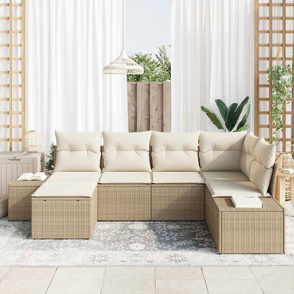 vidaXL Gartensofa-set mit Kissen 6 pcs Beige und Creme Poly-Rattan