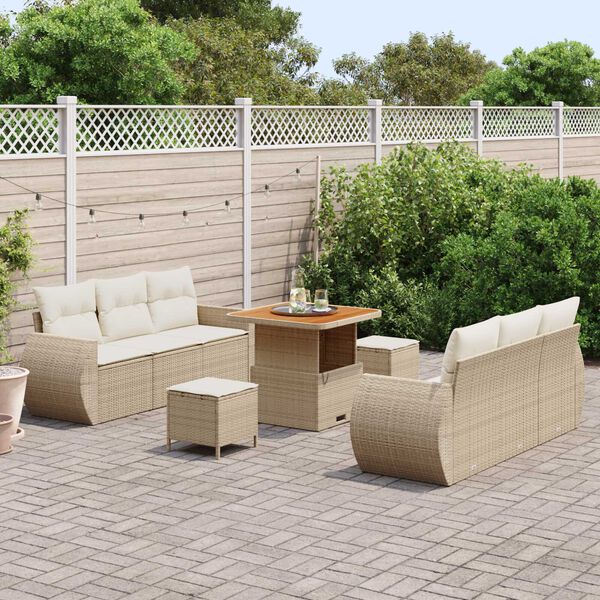 vidaXL Gartensofa-set mit Kissen 9 pcs Beige und Creme Poly-Rattan