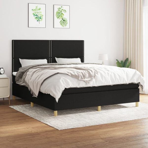 vidaXL Boxspringbett mit Matratze Schwarz 160x200 cm Stoff