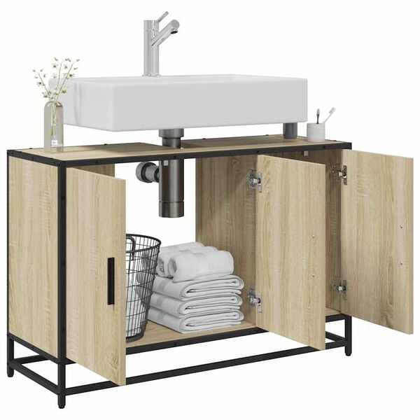 vidaXL Badezimmer-Waschbeckenschrank Sonoma-Eiche 90 x 33 x 60 cm Holzwerkstoff