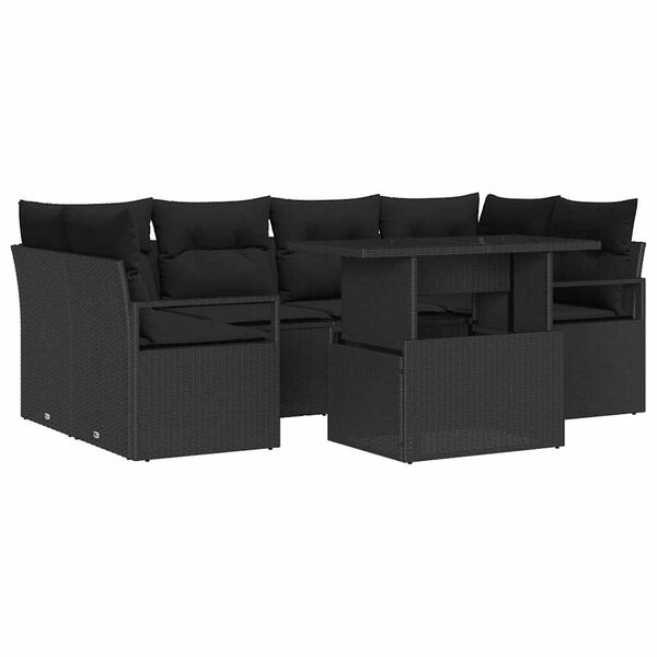 vidaXL Gartensofa-set mit Speicher 7 pcs Schwarz Poly-Rattan