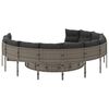vidaXL Gartensofa mit Tisch und Kissen Rund Grau Poly Rattan