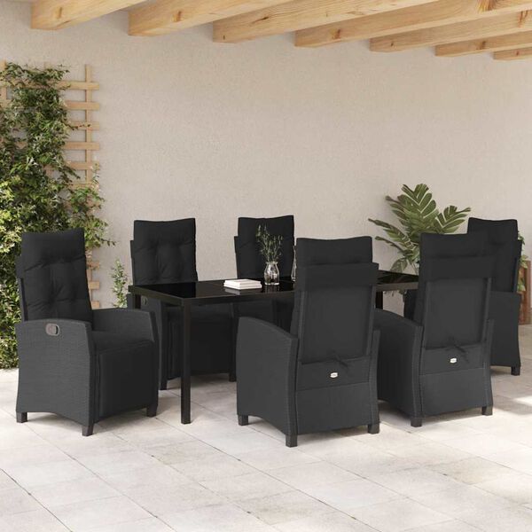 vidaXL Garten Essgruppe mit Kissen 7 pcs Schwarz Poly-Rattan