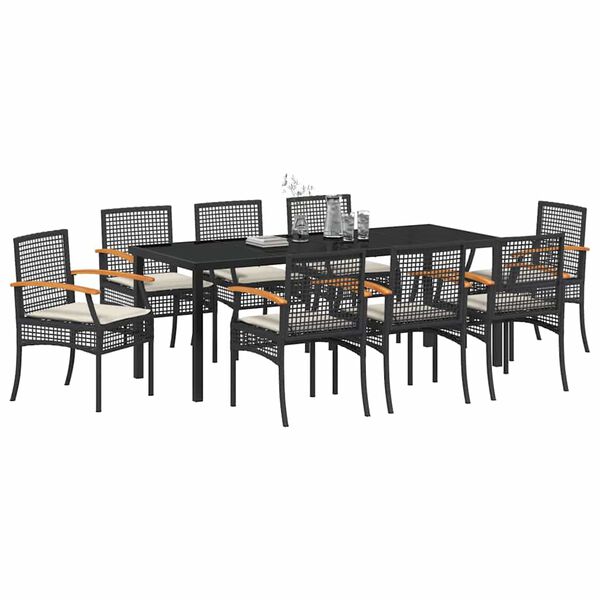 vidaXL Garten Essgruppe 9 pcs Schwarz Poly-Rattan
