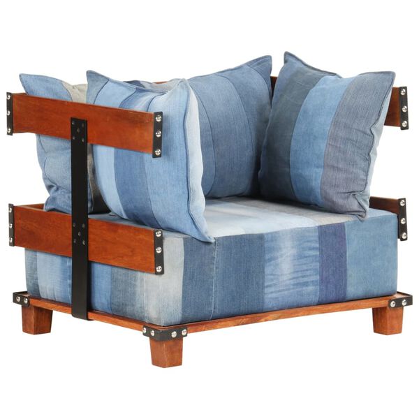 vidaXL Sessel 80x67x62 cm Jeansstoff und Mango-Massivholz