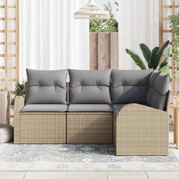 vidaXL Gartensofa-set mit Kissen 4 pcs Beige und Hellgrau Poly-Rattan