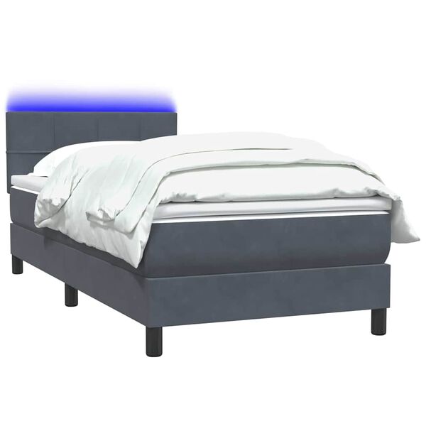 vidaXL Boxspringbett mit Matratze & LED Dunkelgrau 90x220 cm Samt