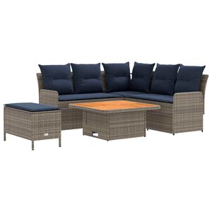 vidaXL M&ouml;belsets mit Kissen 5 pcs Grau und Marineblau PE-Rattan