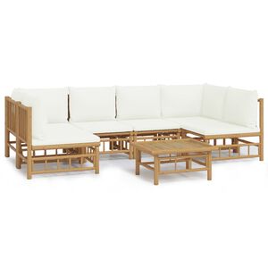 vidaXL 7-tlg. Garten-Lounge-Set mit Cremewei&szlig;en Kissen Bambus