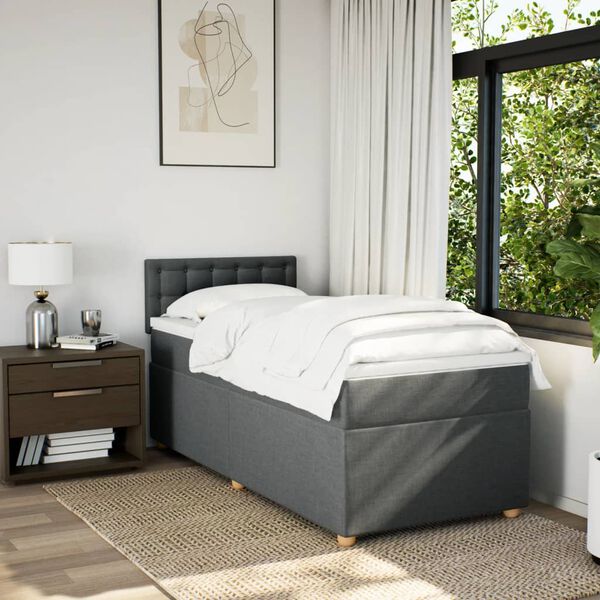 vidaXL Boxspringbett mit Matratze Dunkelgrau Stoff