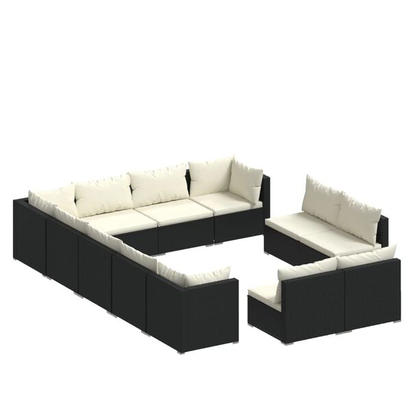 vidaXL 12-tlg. Garten-Lounge-Set mit Kissen Schwarz Poly Rattan