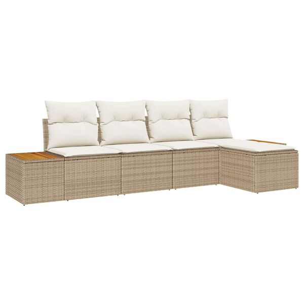 vidaXL Gartensofa-set mit Kissen 5 pcs Beige Poly Rattan