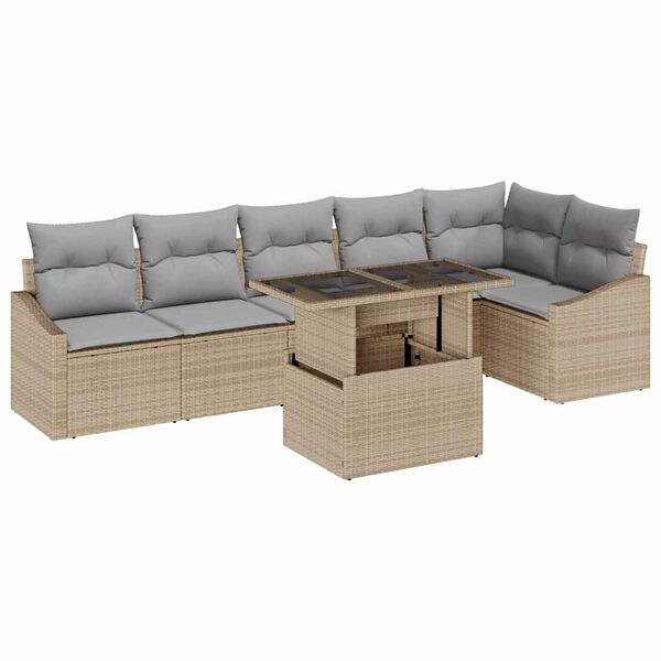 vidaXL Garten-Sofa-Set mit Kissen 7 pcs Beige und Hellgrau