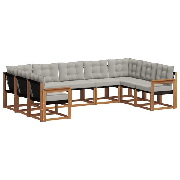 vidaXL Outdoor-Sofagarnitur mit Kissen 9 pcs Nat&uuml;rlich und Hellgrau