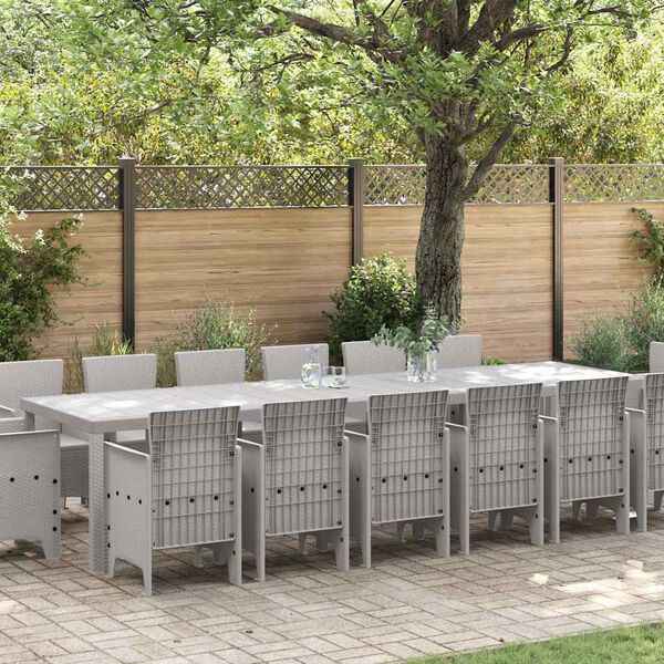 vidaXL Garten Essgruppe 15 pcs Hellgrau Polt Rattan