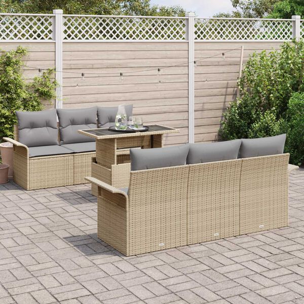 vidaXL Gartensofa-set mit Kissen 7 pcs Beige Poly-Rattan