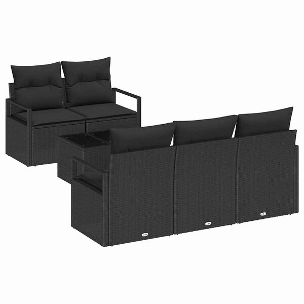 vidaXL Sofa Set mit Kissen 6 pcs Schwarz Poly Rattan