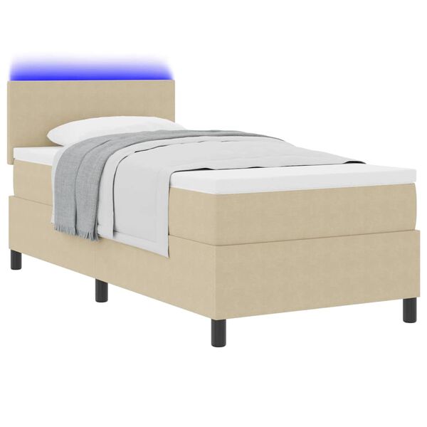 vidaXL LED Boxspringbett Hellgrau und Wei&szlig; 90 x 200 cm Cordstoff
