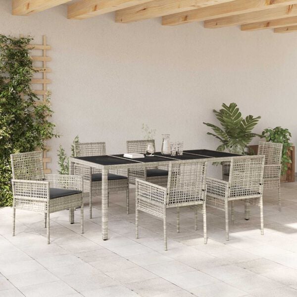 vidaXL Garten Essgruppe 7 pcs Hellgrau Poly-Rattan