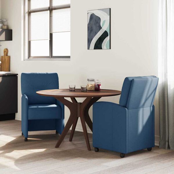 vidaXL Esszimmerst&uuml;hle mit Rollen 2 pcs Blau 57 x 67 x 95 cm Stoff