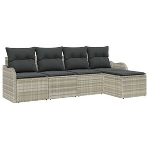 vidaXL Garten-Sofa-Set mit Kissen 5 pcs Hellgrau Poly Rattan
