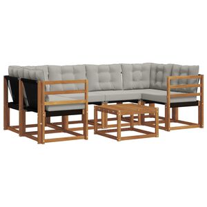 vidaXL Outdoor-Sofagarnitur mit Kissen 7 pcs Nat&uuml;rlich und Hellgrau