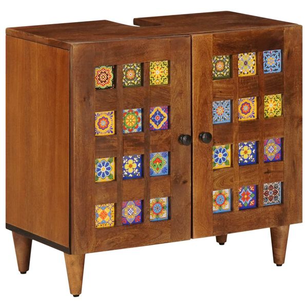 vidaXL Badezimmerm&ouml;bel-Set Wandmontiert 2 pcs Walnuss Massivholz Mango