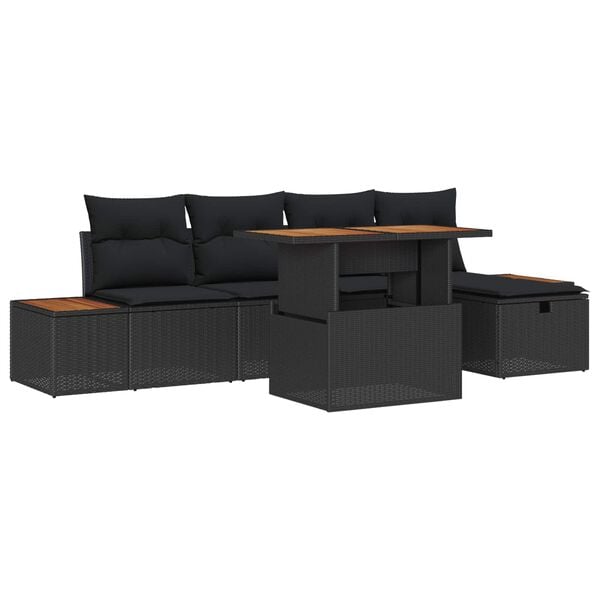 vidaXL Gartensofa-set mit Kissen 6 pcs Schwarz Poly-Rattan