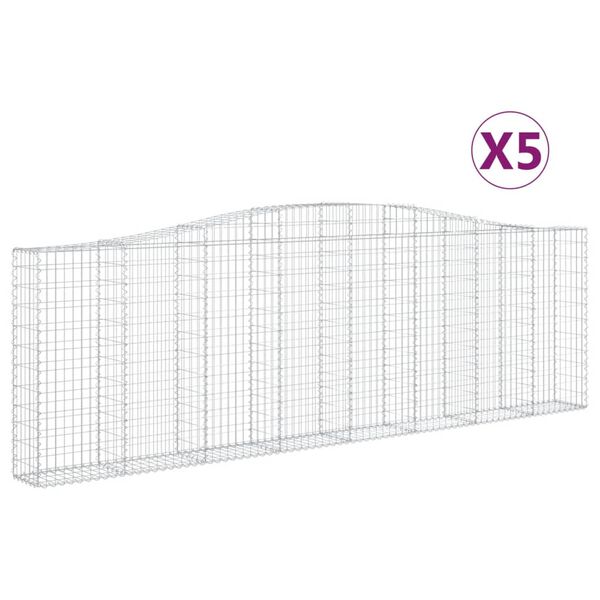 vidaXL Gabionen mit Hochbogen 5 Stk. 400x30x120/140cm Verzinktes Eisen