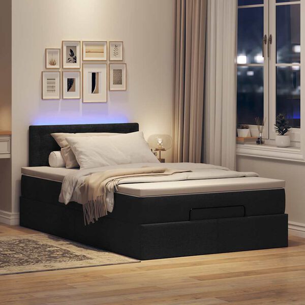 vidaXL Ottomane Bett mit Matratze & LEDs Schwarz 120x190 cm Stoff