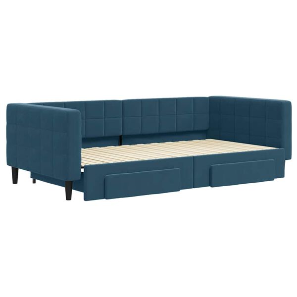 vidaXL Tagesbett Ausziehbar mit Schubladen Blau 100x200 cm Samt
