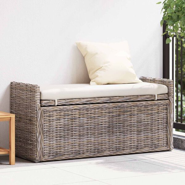 vidaXL Sitzbank mit Stauraum mit Kissen Grau 110 x 40 x 50 cm Rattan