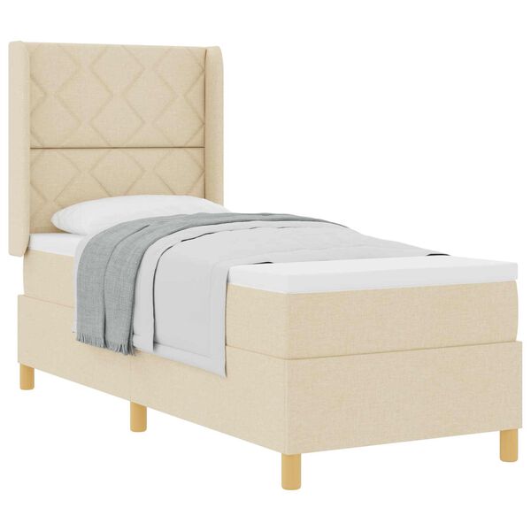 vidaXL Boxspringbett mit Matratze mit Kopfteil Creme 80 x 200 cm Stoff