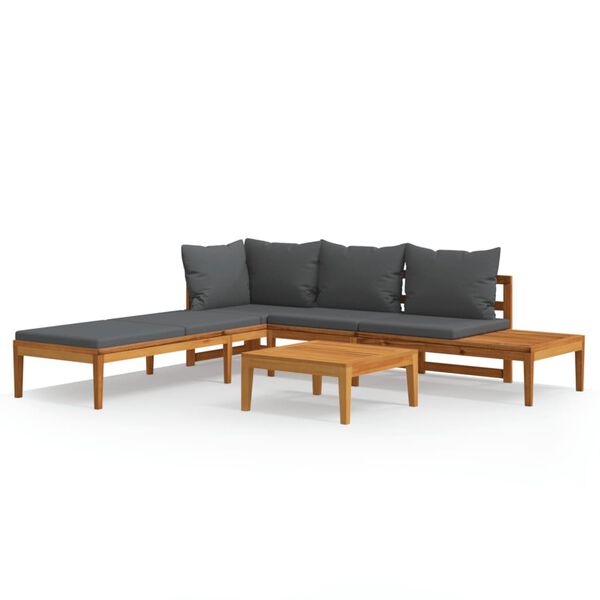 vidaXL 3-tlg. Garten-Lounge-Set mit Dunkelgrauen Kissen Massivholz Akazie