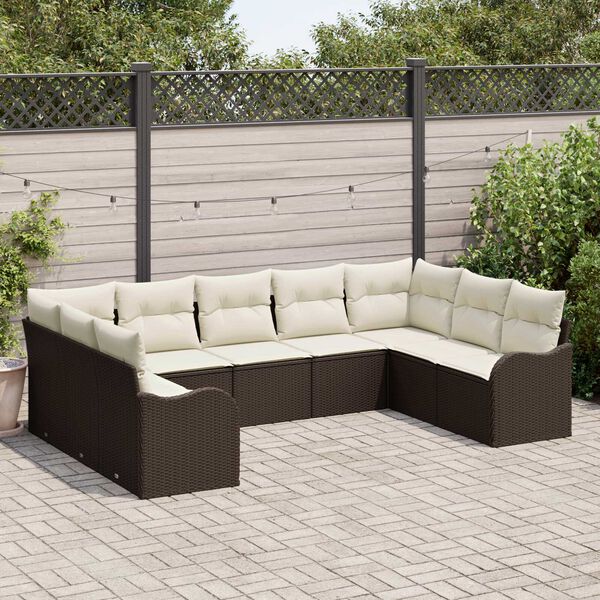 vidaXL Gartensofa-set mit Speicher 9 pcs Braun und Wei&szlig; Poly-Rattan