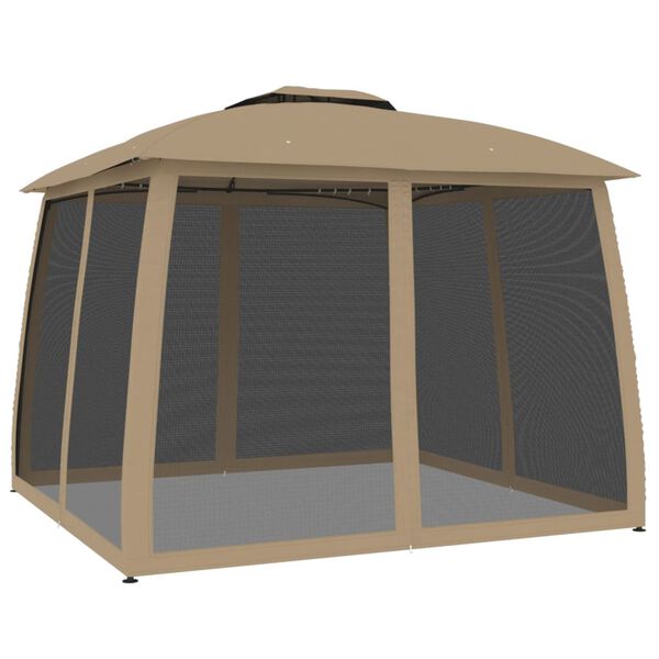 vidaXL Pavillon mit Doppeldach & Netzwänden Taupe 2,93x2,93 m Stahl