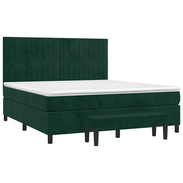 vidaXL Boxspringbett mit Matratze Dunkelgr&uuml;n 180x200 cm Samt