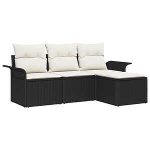 vidaXL Sofa Set 4 stk. 4-Sitzanzahl Schwarz und Creme Poly-Rattan