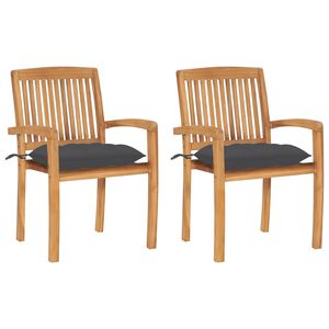 vidaXL Gartenst&uuml;hle 2 Stk. mit Anthrazit Kissen Massivholz Teak