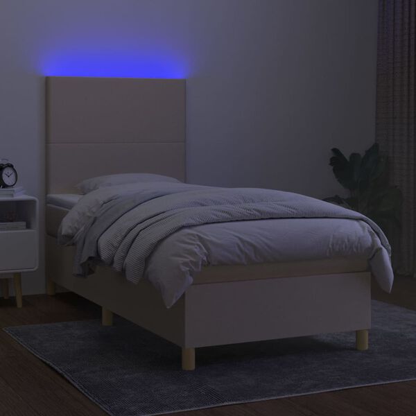 vidaXL Boxspringbett mit Matratze & LED Creme 100x200 cm Stoff
