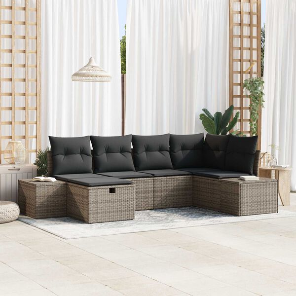 vidaXL Gartensofa-set mit Kissen 6 pcs Grau Poly-Rattan