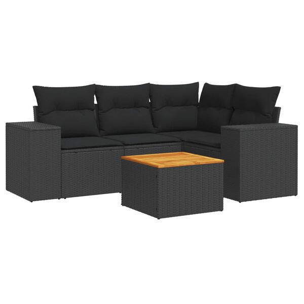 vidaXL 5-tlg. Garten-Sofagarnitur mit Kissen Schwarz Poly Rattan